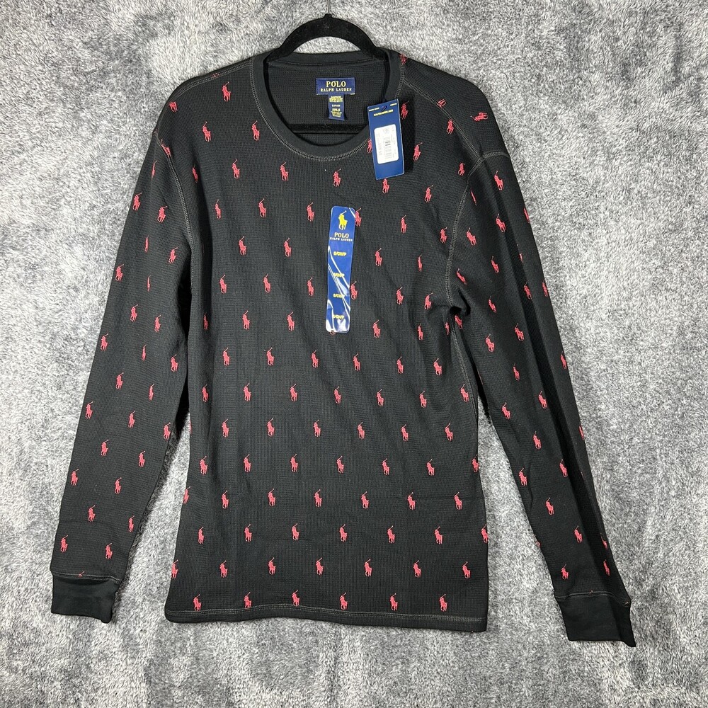 Polo Ralph Lauren Pajama Top Mens Small Black Red Pony Logo Sleepwear Thermal